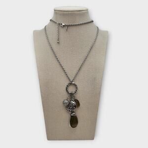 Key & Cameo Smoky Brown Glass Charm Cluster Vintage Lia Sophia Long 32 Necklace